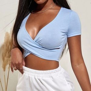 Boutique plunging neck surplice cropped top